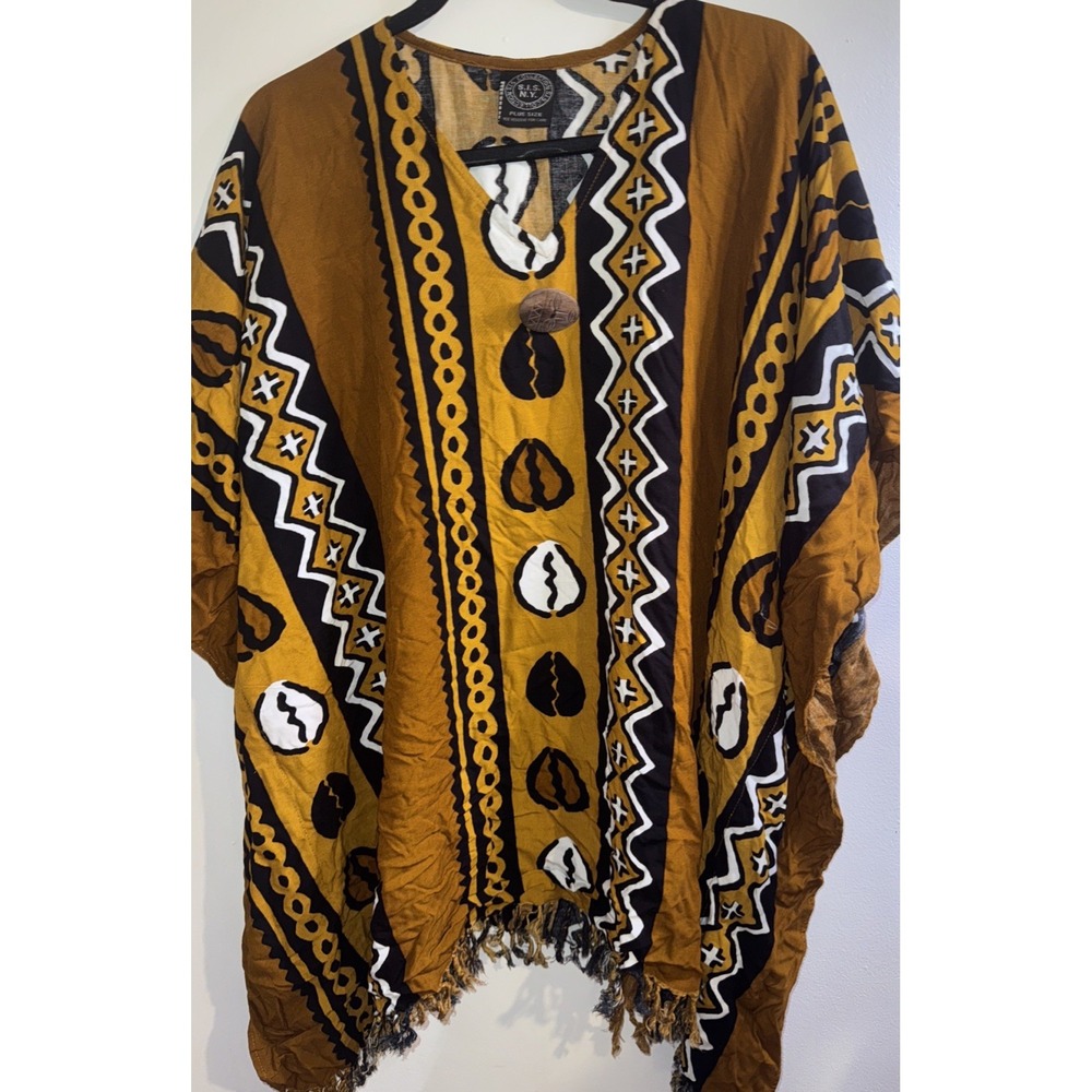 Vtg S.I.S. Collection Tribal Print Poncho Top XL Beach Boho